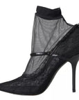 Dolce & Gabbana Black Tulle Stretch Boots Pumps Shoes