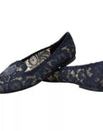 Dolce & Gabbana Dark Blue Taormina Lace Slip On Flats Shoes