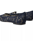 Dolce & Gabbana Dark Blue Taormina Lace Slip On Flats Shoes