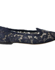 Dolce & Gabbana Dark Blue Taormina Lace Slip On Flats Shoes
