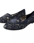 Dolce & Gabbana Dark Blue Taormina Lace Slip On Flats Shoes