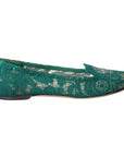 Dolce & Gabbana Green Taormina Lace Slip On Flats Shoes