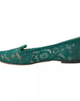 Dolce & Gabbana Green Taormina Lace Slip On Flats Shoes