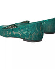 Dolce & Gabbana Green Taormina Lace Slip On Flats Shoes