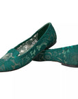 Dolce & Gabbana Green Taormina Lace Slip On Flats Shoes