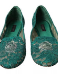 Dolce & Gabbana Green Taormina Lace Slip On Flats Shoes
