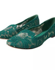 Dolce & Gabbana Green Taormina Lace Slip On Flats Shoes