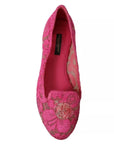 Dolce & Gabbana Pink Taormina Lace Slip On Flats Shoes