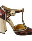 Dolce & Gabbana Gold Leopard T-strap Pumps Sandals Shoes
