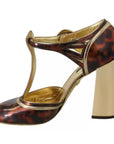 Dolce & Gabbana Gold Leopard T-strap Pumps Sandals Shoes