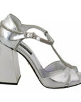 Dolce & Gabbana Silver Crystals T-strap Sandals Leather Shoes