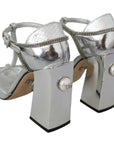 Dolce & Gabbana Silver Crystals T-strap Sandals Leather Shoes