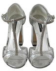 Dolce & Gabbana Silver Crystals T-strap Sandals Leather Shoes