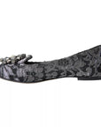 Dolce & Gabbana Gray Black Lace Crystal Ballet Loafers Shoes