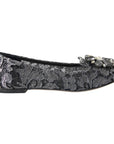 Dolce & Gabbana Gray Black Lace Crystal Ballet Loafers Shoes
