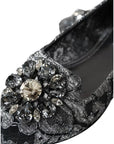 Dolce & Gabbana Gray Black Lace Crystal Ballet Loafers Shoes
