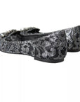 Dolce & Gabbana Gray Black Lace Crystal Ballet Loafers Shoes