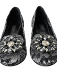Dolce & Gabbana Gray Black Lace Crystal Ballet Loafers Shoes