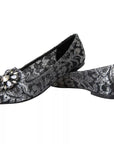 Dolce & Gabbana Gray Black Lace Crystal Ballet Loafers Shoes