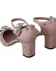 Dolce & Gabbana Pink Brocade Crystal Lily Ankle Strap Shoes