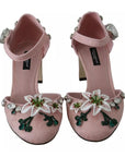 Dolce & Gabbana Pink Brocade Crystal Lily Ankle Strap Shoes