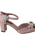Dolce & Gabbana Pink Brocade Crystal Lily Ankle Strap Shoes