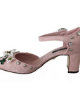 Dolce & Gabbana Pink Brocade Crystal Lily Ankle Strap Shoes