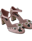 Dolce & Gabbana Pink Brocade Crystal Lily Ankle Strap Shoes
