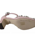 Dolce & Gabbana Pink Brocade Crystal Lily Ankle Strap Shoes