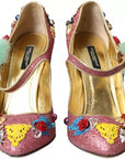 Dolce & Gabbana Pink Embellished Fur Mary Jane Pumps Shoes