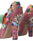 Dolce & Gabbana Pink Embellished Fur Mary Jane Pumps Shoes