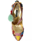 Dolce & Gabbana Pink Embellished Fur Mary Jane Pumps Shoes