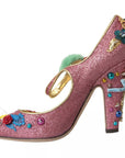 Dolce & Gabbana Pink Embellished Fur Mary Jane Pumps Shoes