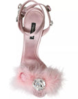 Dolce & Gabbana Pink Turkey Feather Embellished Sandals Shoes