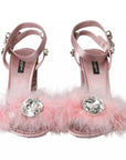 Dolce & Gabbana Pink Turkey Feather Embellished Sandals Shoes