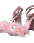 Dolce & Gabbana Pink Turkey Feather Embellished Sandals Shoes