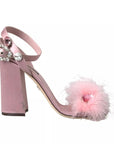 Dolce & Gabbana Pink Turkey Feather Embellished Sandals Shoes