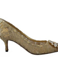 Dolce & Gabbana Gold Taormina Lace Crystal Heels Pumps Shoes