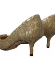 Dolce & Gabbana Gold Taormina Lace Crystal Heels Pumps Shoes