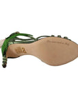 Dolce & Gabbana Acid Green Leather Strappy Flower Heels Sandals Shoes