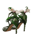 Dolce & Gabbana Acid Green Leather Strappy Flower Heels Sandals Shoes