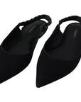 Dolce & Gabbana Black Flats Crystal Slingback Charmeuse Shoes