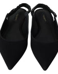 Dolce & Gabbana Black Flats Crystal Slingback Charmeuse Shoes