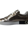 Dolce & Gabbana Bronze Leather Logo Sneaker Portofino Shoes