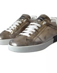 Dolce & Gabbana Bronze Leather Logo Sneaker Portofino Shoes