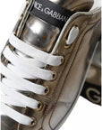 Dolce & Gabbana Bronze Leather Logo Sneaker Portofino Shoes