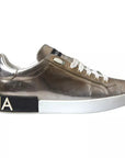 Dolce & Gabbana Bronze Leather Logo Sneaker Portofino Shoes