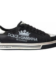 Dolce & Gabbana Black Leather Crown Milano Men Sneakers Shoes