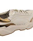 Dolce & Gabbana White Gold Leather Sport DAYMASTER Sneakers Shoes