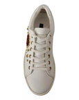 Dolce & Gabbana White Leather Gold Red Heart Sneakers Shoes